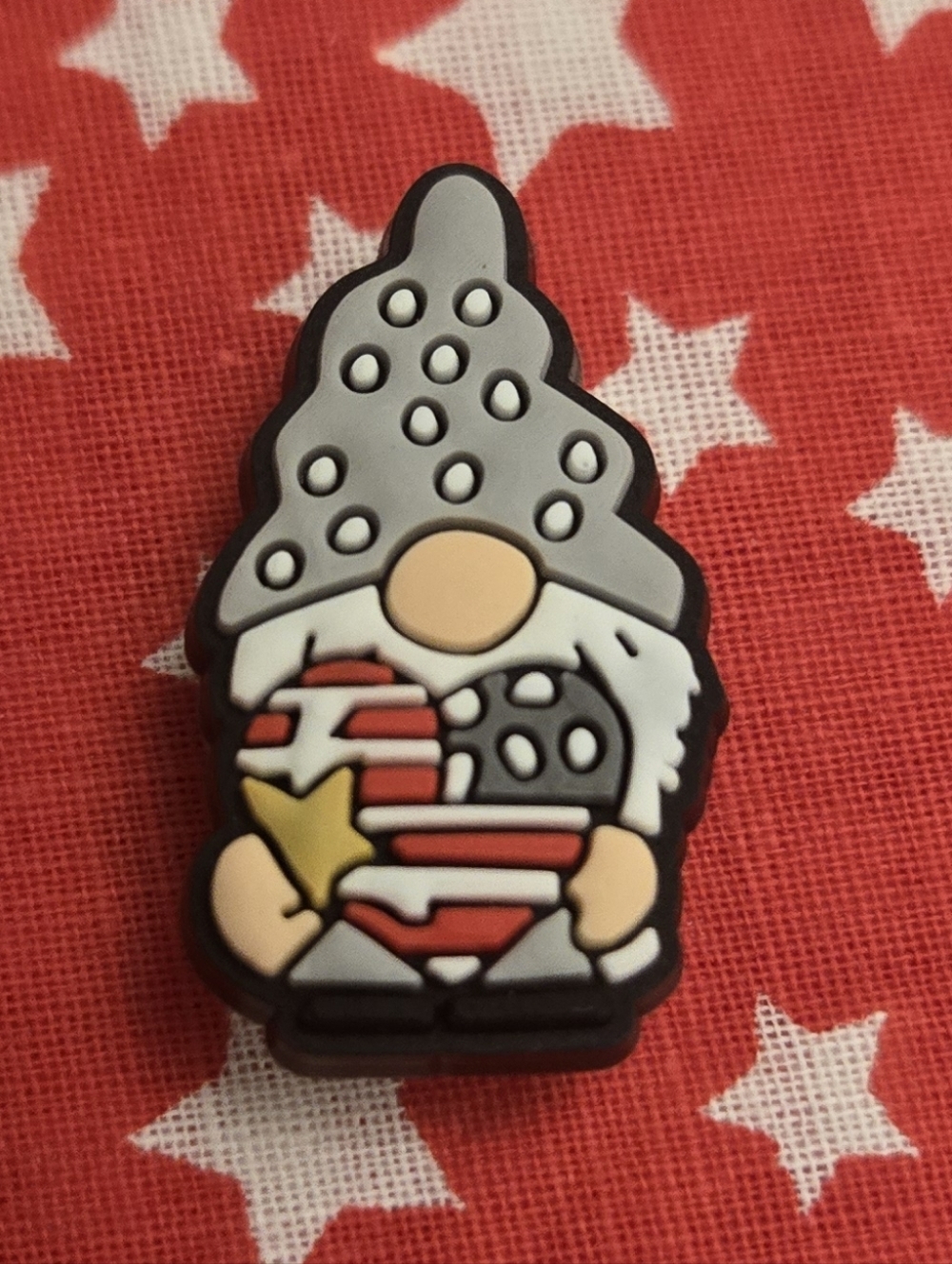 3/$10 Patriotic American Flag Heart Gnome Croc Charm